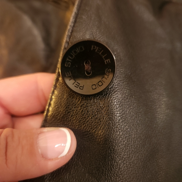 Pelle Studio Wilsons Leather Black Womens Trench Button Down Coat Size Xl - Picture 4 of 16